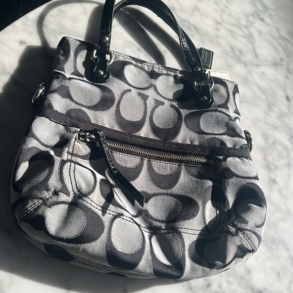 Coach gray black silver metallic purse handbag - Picture 5 of 12